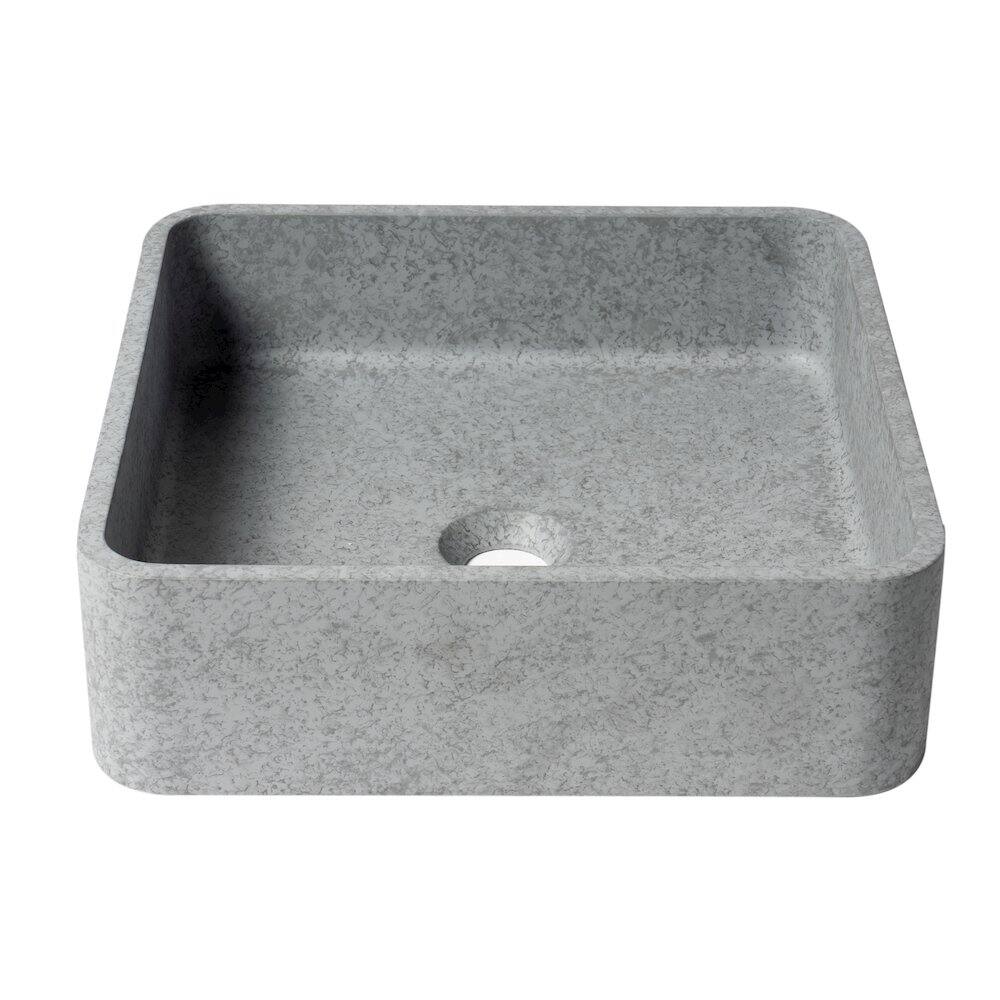 Left. Alfi - 16" Solid Concrete Chiseled Style Square Above Mount Vessel Sink - Gray.