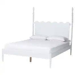 Baxton Studio - Brantley Spindle Platform Bed - Farmhouse Bed Frame with Scalloped Headboard and Turned Posts, Queen - White