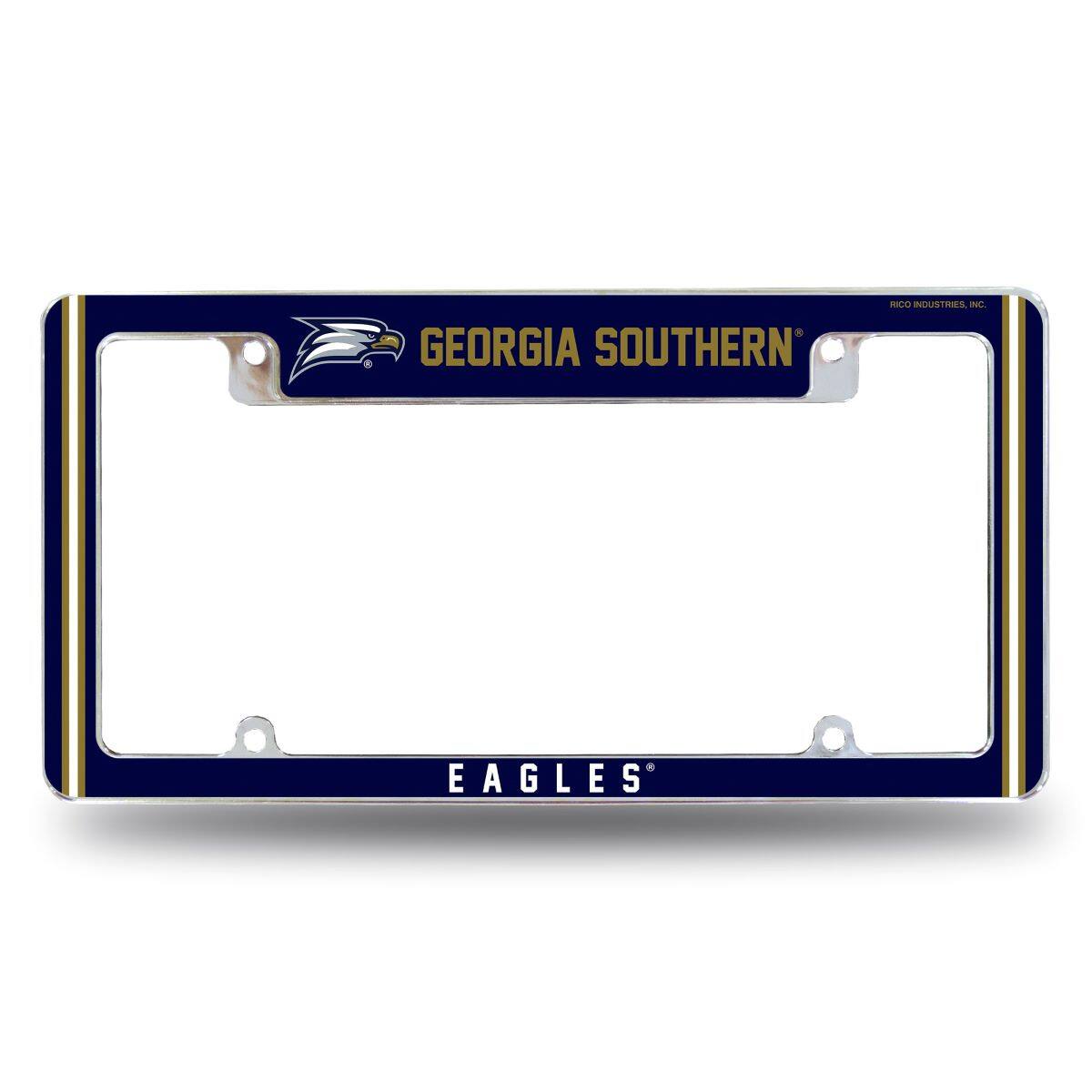 Georgia Southern Eagles Chrome Metal License Plate Frame with Full Frame Team Color Graphics