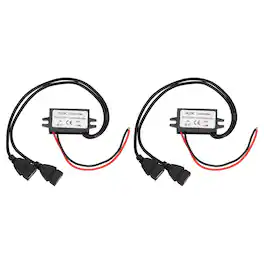 Unique Bargains - 2pcs DC 12/24V to 5V 3A 15W Step Down Converter with Dual USB Female Ports for Car Truck Solar System - Black