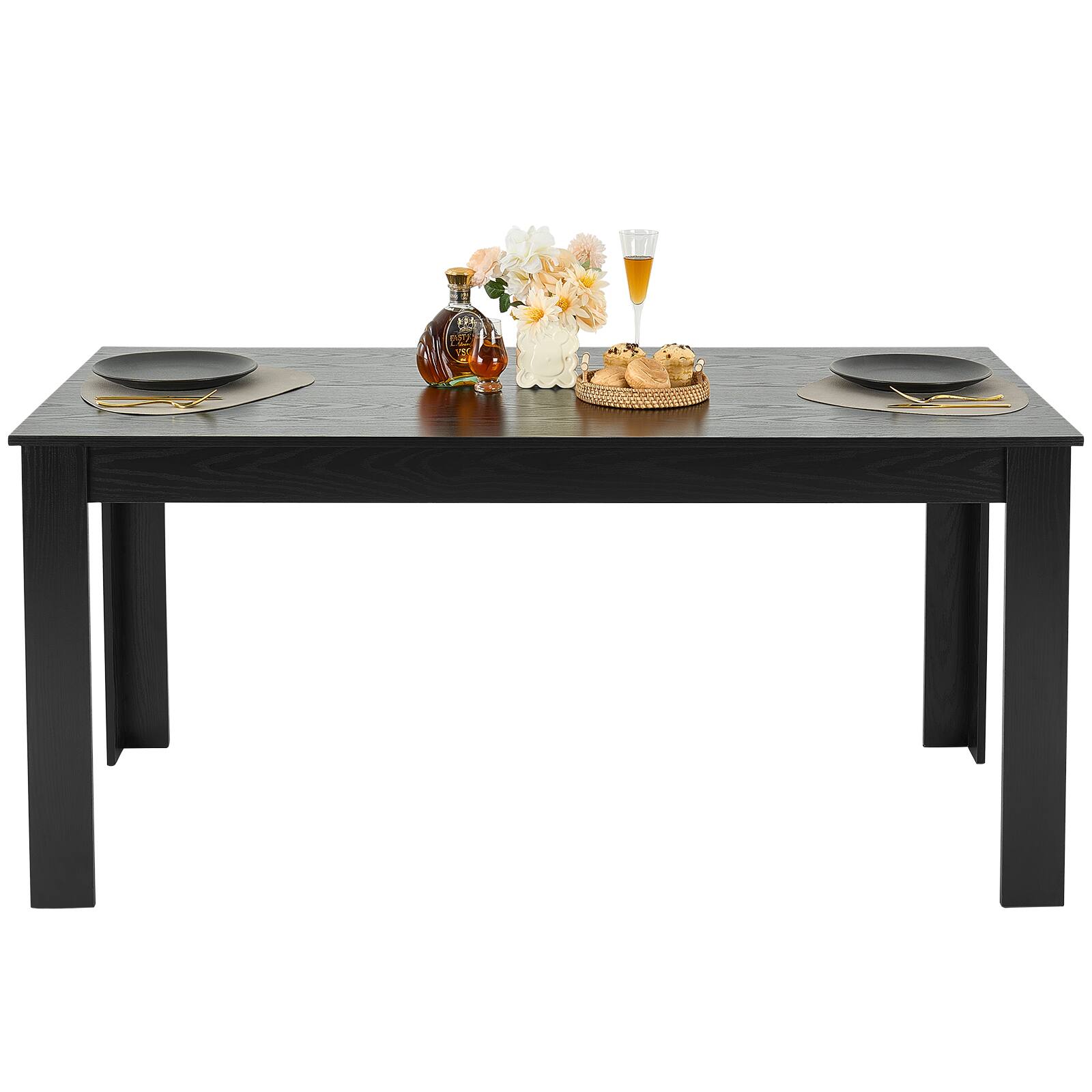 Alt View 5. VEVOR - Rectangle Dining Table, 63 inch Length Large Wood Tables for 4-6 Person, Modern Dinner Furniture - Black.