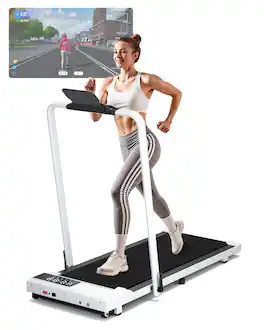 Superun - 3.0HP Portable Under Desk Treadmill for Home Office with LED Display Remote APP Control - White