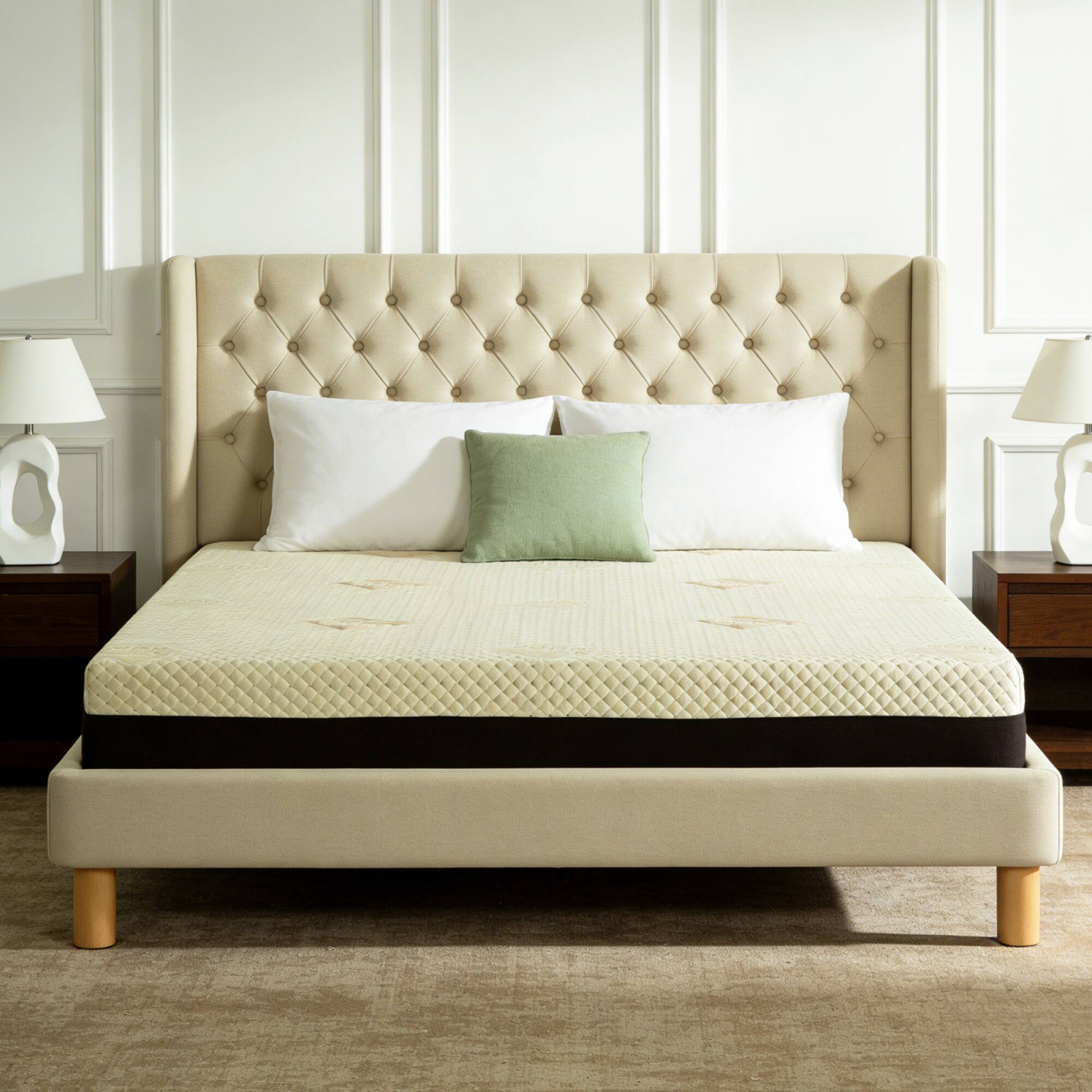 Angle. GOODSILO - 12-Inch Queen Size Copper Infused Cooling Gel Memory Foam Mattress with Ergonomic Support and Breathable Design - Yellow+Grey.