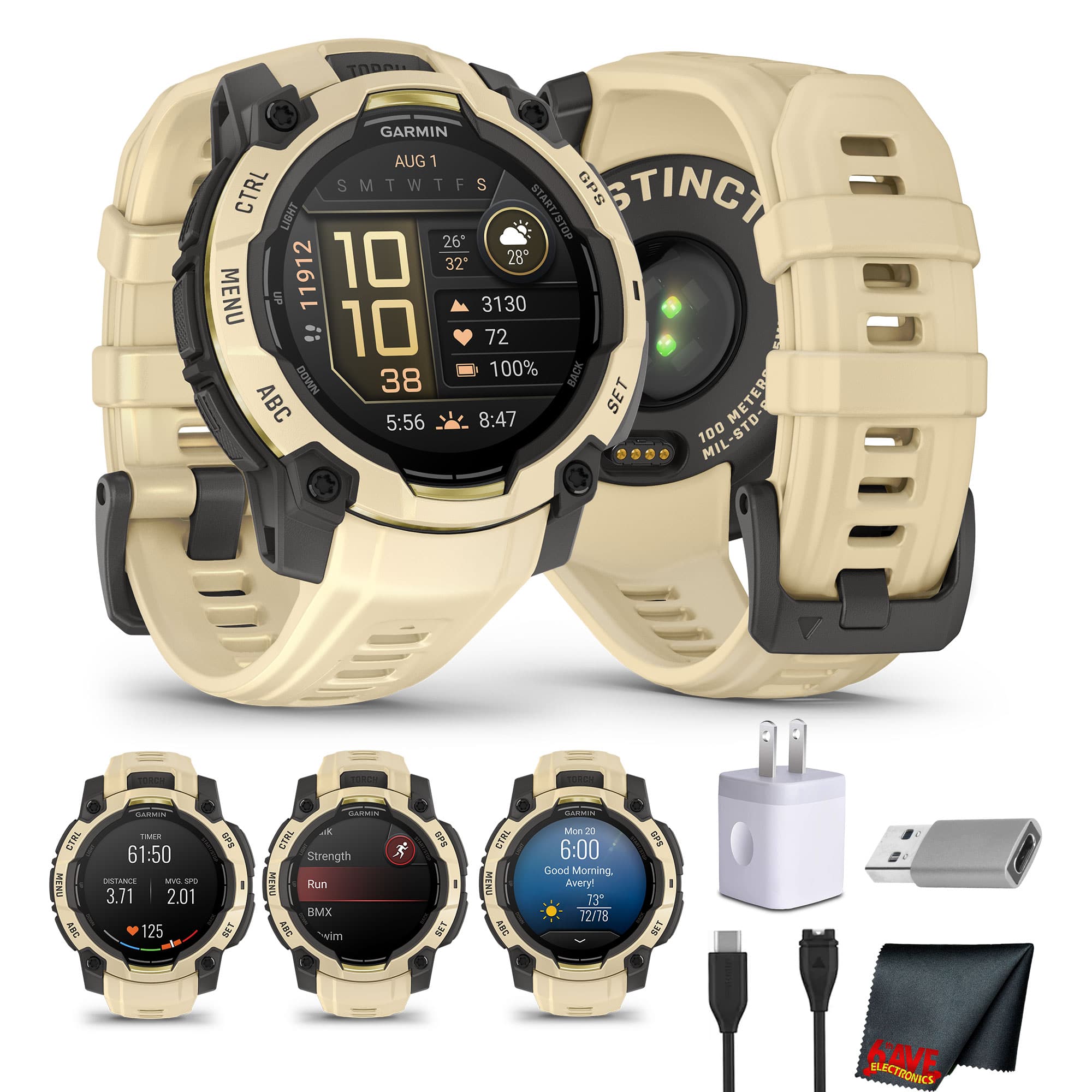 Bundle - Garmin - Instinct 3 AMOLED 45mm Citrine Smartwatch Rugged Outdoor GPS - Citrine - (2024)