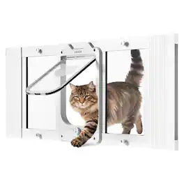 VEVOR - Cat Door for Window, Adjustable to Fit Window Width 31"-36", 4 Secure Lock Modes, Aluminum Frame and High-Transparency