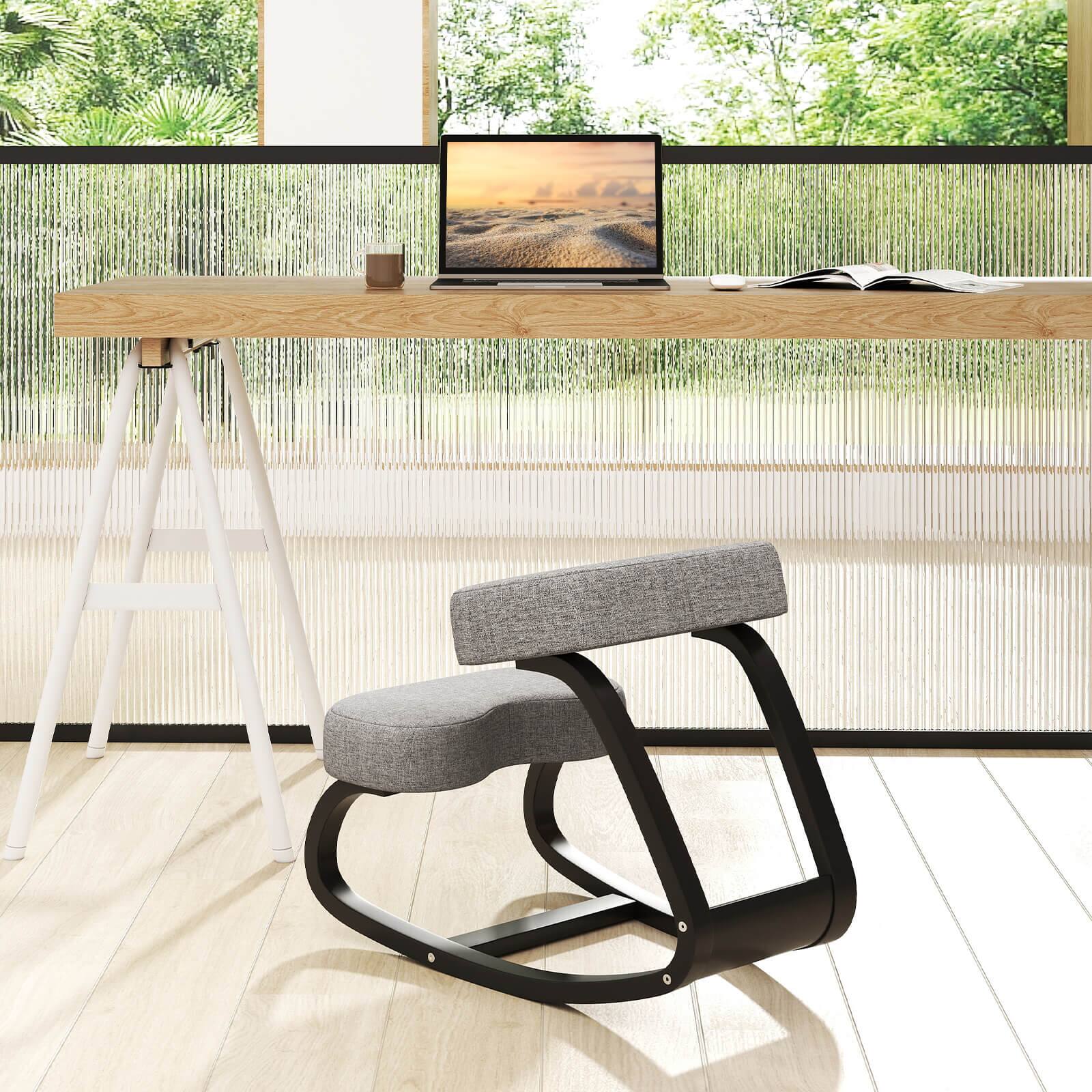 Alt View 4. Costway - Costway 2 Pcs Rocking Kneeling Chair Ergonomic Posture Correcting Back Padded Cushion - Black/Grey.