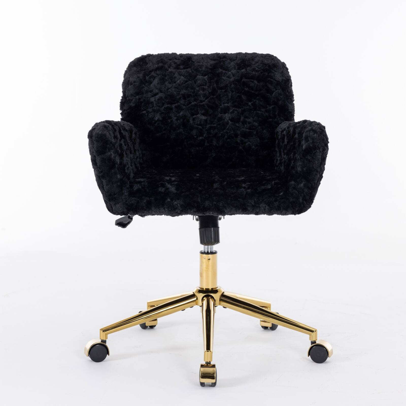 Back. Spaco - Spaco Office Chair, Executive Chair, Golden Metal Base, Artificial Rabbit Fur, for Home Office, Desk - Black.