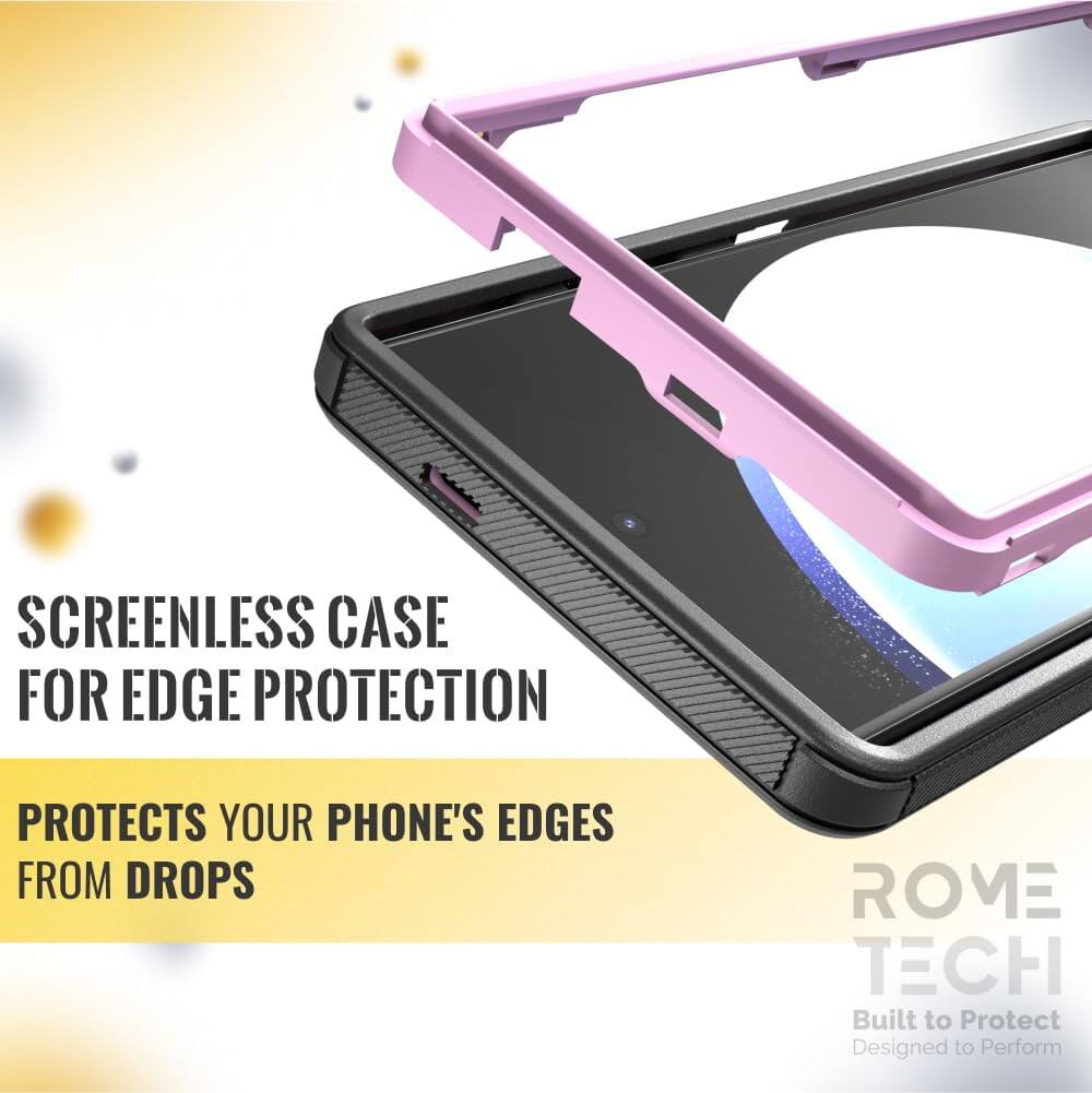 SCREENLESS CASE FOR EDGE PROTECTION  
PROTECTS YOUR PHONE'S EDGES FROM DROPS  

ROME TECH  
Built to Protect  
Designed to Perform