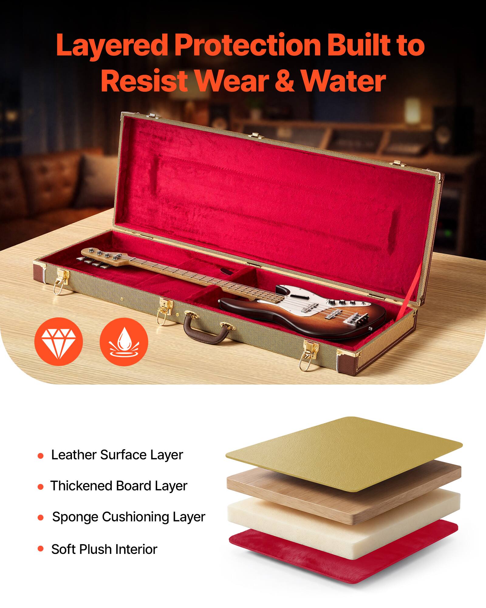 Layered Protection Built to Resist Wear & Water

- Leather Surface Layer
- Thickened Board Layer
- Sponge Cushioning Layer
- Soft Plush Interior