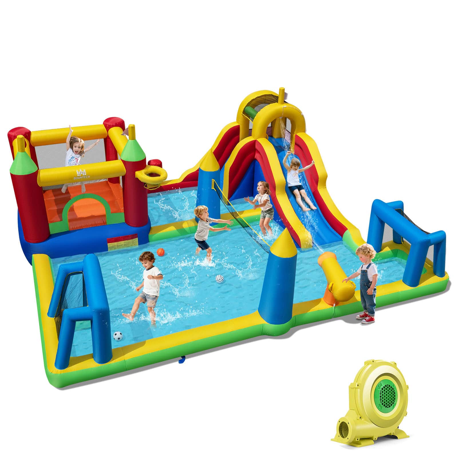 Costway - Inflatable Water Slide Bounce House with Climbing Wall, Splash Pool, 735W Blower - Multi-colored