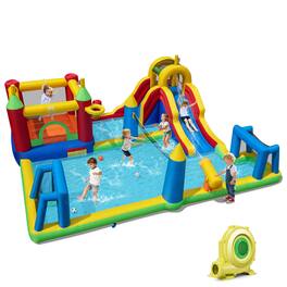 Costway - Inflatable Water Slide Bounce House with Climbing Wall, Splash Pool, 735W Blower - Multi-colored