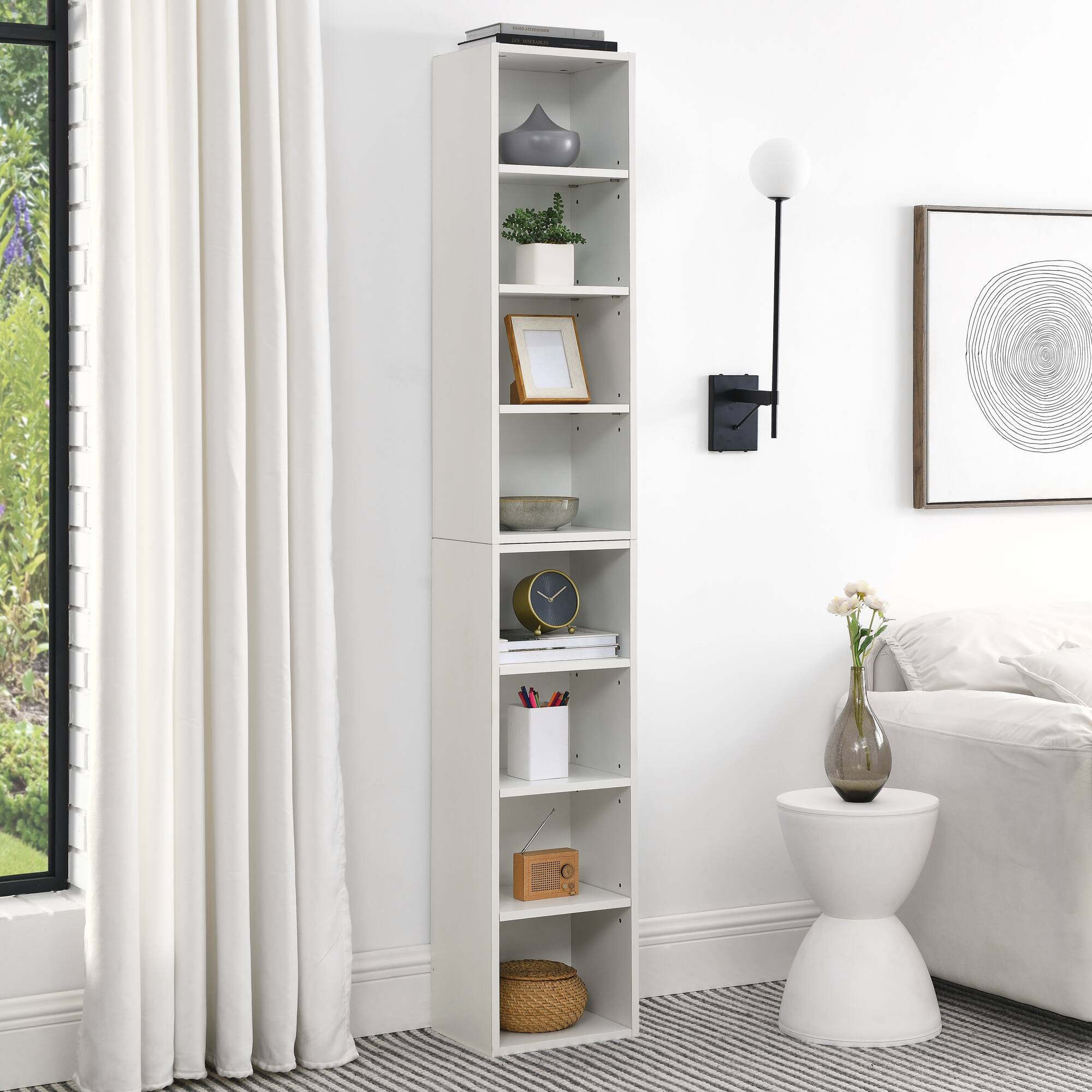 Angle. Dexmalle - Dexmalle-8-Tier Slim Media Tower Rack with Adjustable Shelves,CD DVD Storage Cabinet -White - White.