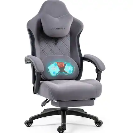 Front. Dowinx - Gaming Chair Fabric with Heated Massage Lumbar Support, Big and Tall Ergonomic Game Chair for Adults with Footrest - Grey.