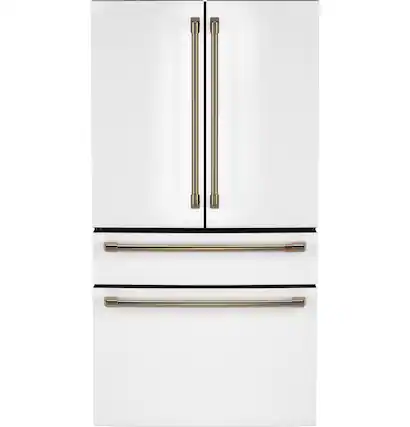 Front. Café - 23.2 Cu. Ft. 4-Door French Door Counter-Depth Smart Refrigerator with Dual Dispense AutoFill Pitcher - Matte White.