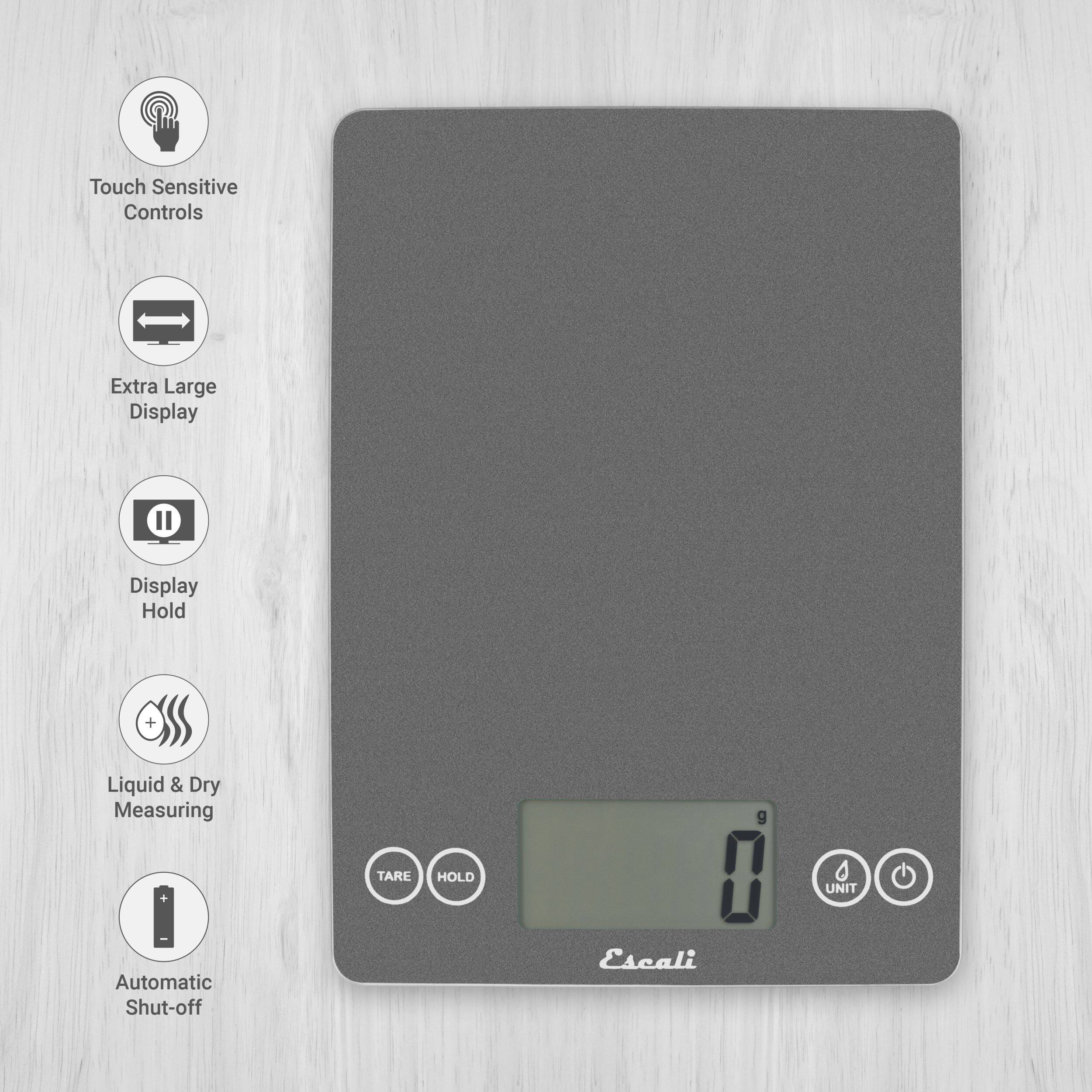 Touch Sensitive Controls, Extra Large Display, Display Hold, Liquid & Dry Measuring, Automatic Shut-off, Escali