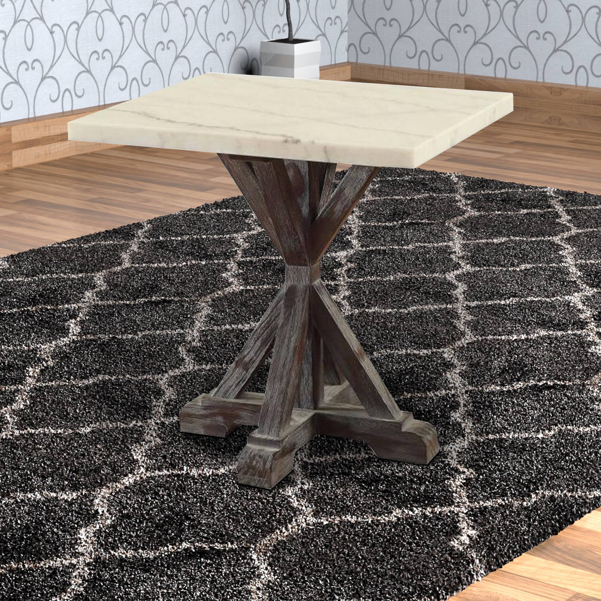 Alt View 5. Manhattan Lane - Marble Top End Table With Wooden Tri Pod Base - White, Brown.