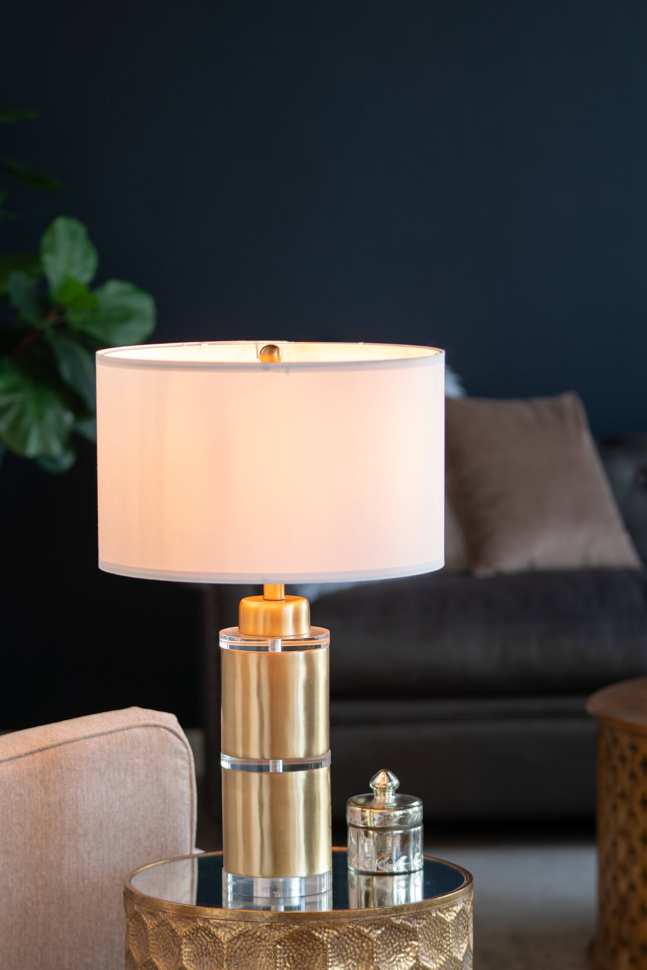 Alt View 1. Dexmalle - Dexmalle-Cylinder Table Lamp with Drum Shade-Gold and White.