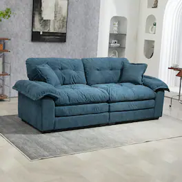 Tiramisubest - 84"Chenille Sofa,Loveseat Deep Seat Sofa Couch with Pillows & Memory Foam for Living Room,Apartment,Office Lounge-Blue - Blue