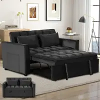 Bestier - Convertible Velvet Sofa Bed 3-in-1 Upholstered Pull Out Sleeper Sofa with 2 Pillows - Black - Front_Zoom