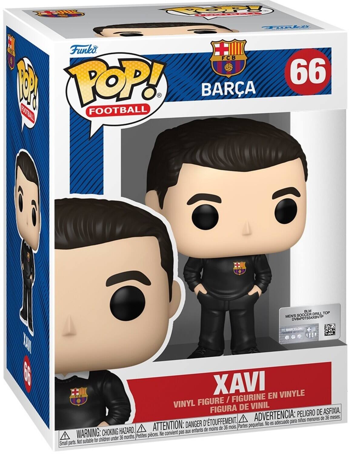 Sure, here is the corrected and grouped text from the image:

---

**Funko POP! FOOTBALL**

**66**

**BARÇA**

**XAVI**

**VINYL FIGURE / FIGURINE EN VINYLE / FIGURA DE VINIL**

**WARNING: CHOKING HAZARD. Small parts. Not suitable for children under 36 months.**

**ATTENTION: DANGER D'ÉTOUFFEMENT. Petites pièces. Ne convient pas aux enfants de moins de 36 mois.**

**ADVERTENCIA: PEOR DE ASFIXIA. TOUFFEMENT. ADVERTENCIA: para niños menores de 36 meses.**

**MENS SOCCER DRILL TOP**

**DVB/POTS4X8V7P**

**FC BARCELONA**

**XAVI**

**66**

---

This text includes all the relevant information from the packaging, grouped and corrected for clarity.
