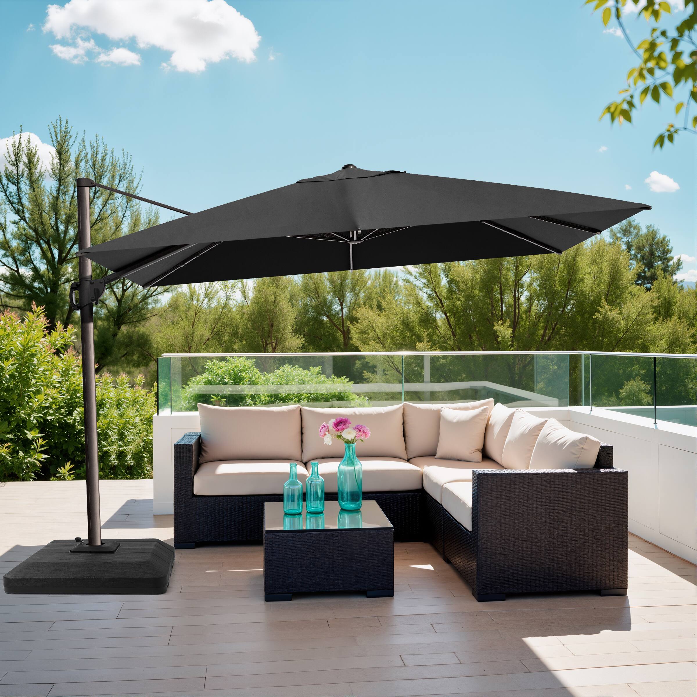 Back. Crestlive Products - Crestlive Products 9x12ft Aluminum Crank Cantilever Patio Umbrella with Base - Black.