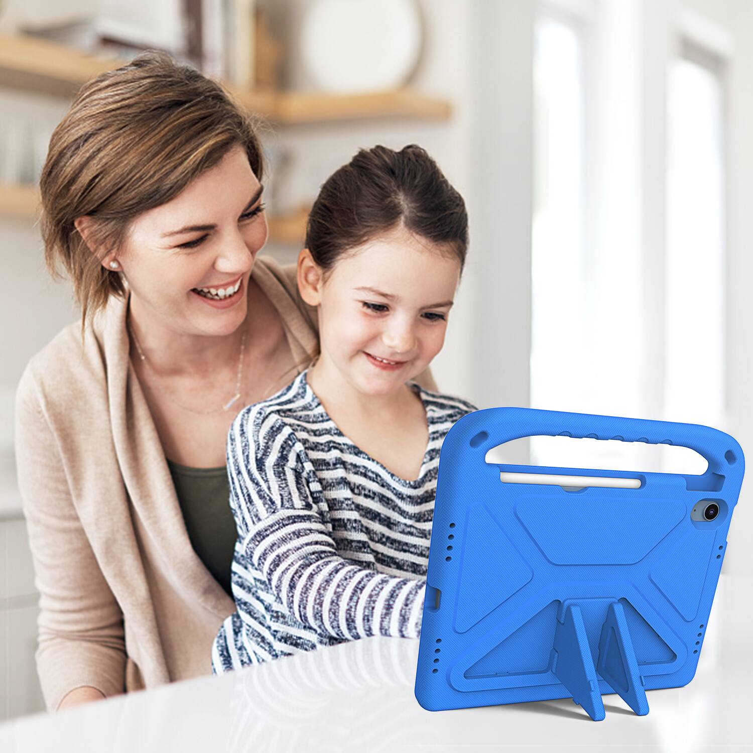 Alt View 3. Dteck - For Apple iPad (A16) 11" 2025/iPad 10th 2022 Rugged Case Kids Friendly EVA Handle Grip Pencil Holder Kickstand Cover - Blue.