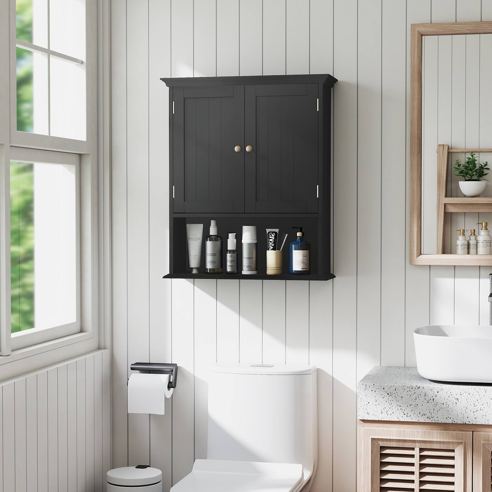 Alt View 5. Costway - Costway Wall Mount Bathroom Cabinet Storage Organizer Medicine Cabinet - Black.