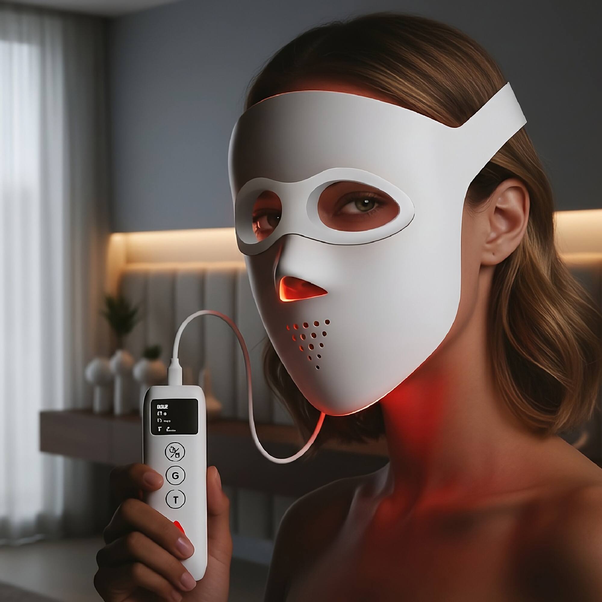 Left. Pursonic - Pursonic 3D Soft-Silicone LED Light Therapy Mask with Smart Controller.
