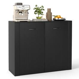 Gymax - Floor Storage Cabinet Buffet Sideboard w/ Double Doors Wooden Coffee Bar Station - Black