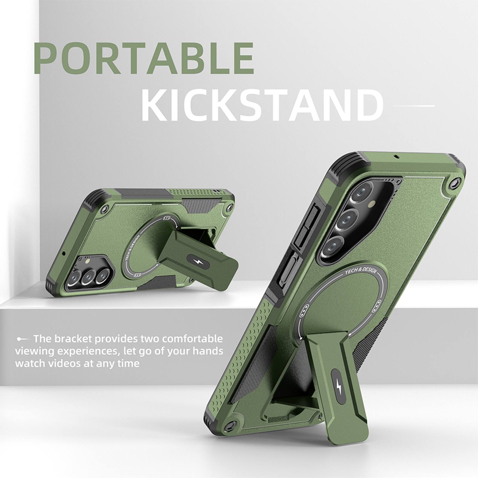 PORTABLE KICKSTAND

The bracket provides two comfortable viewing experiences, let go of your hands watch videos at any time