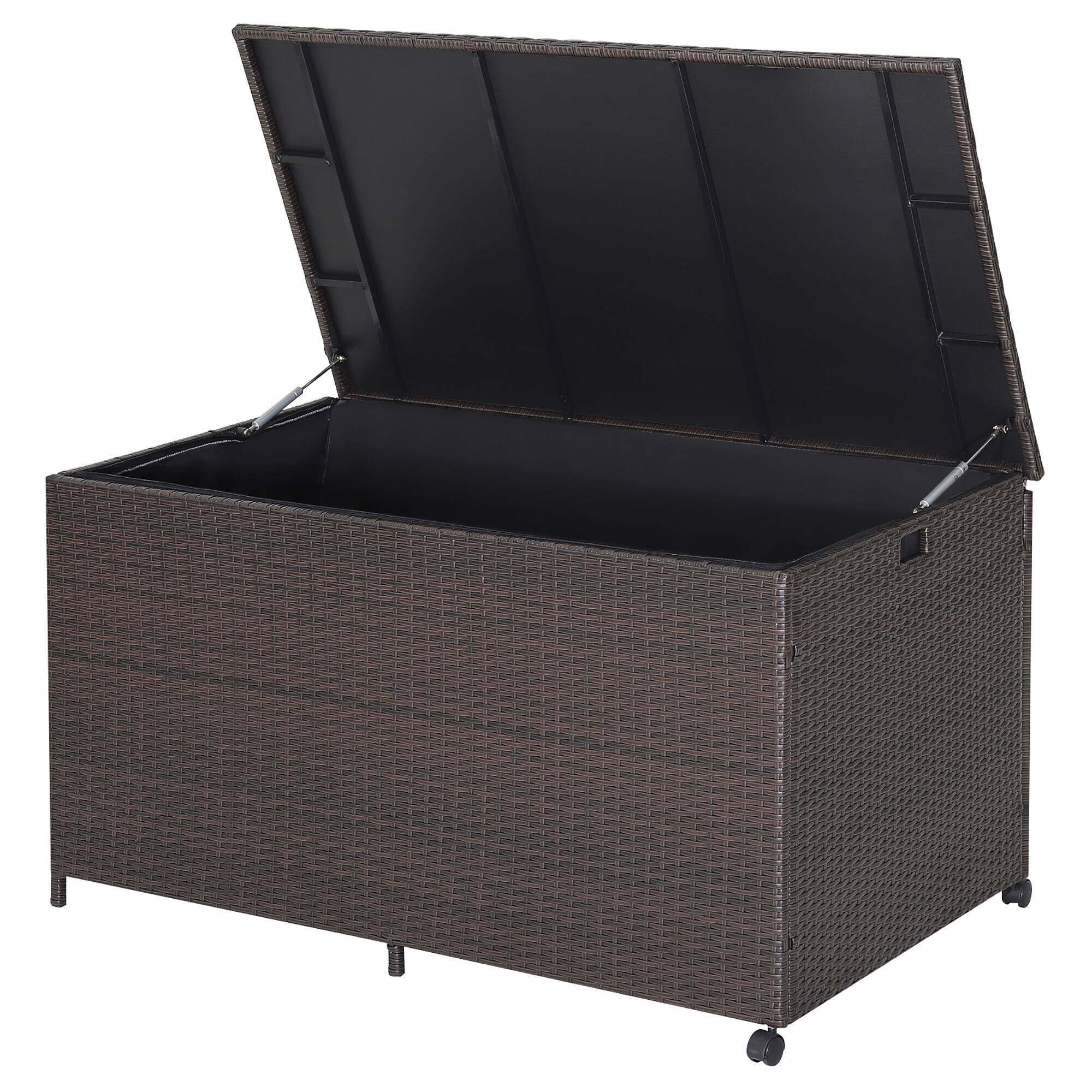 Alt View 9. Gymax - Gymax 133 Gallon Outdoor PE Wicker Storage Box Mix Brown Rattan Deck w/ Waterproof Liner - Mix Brown.