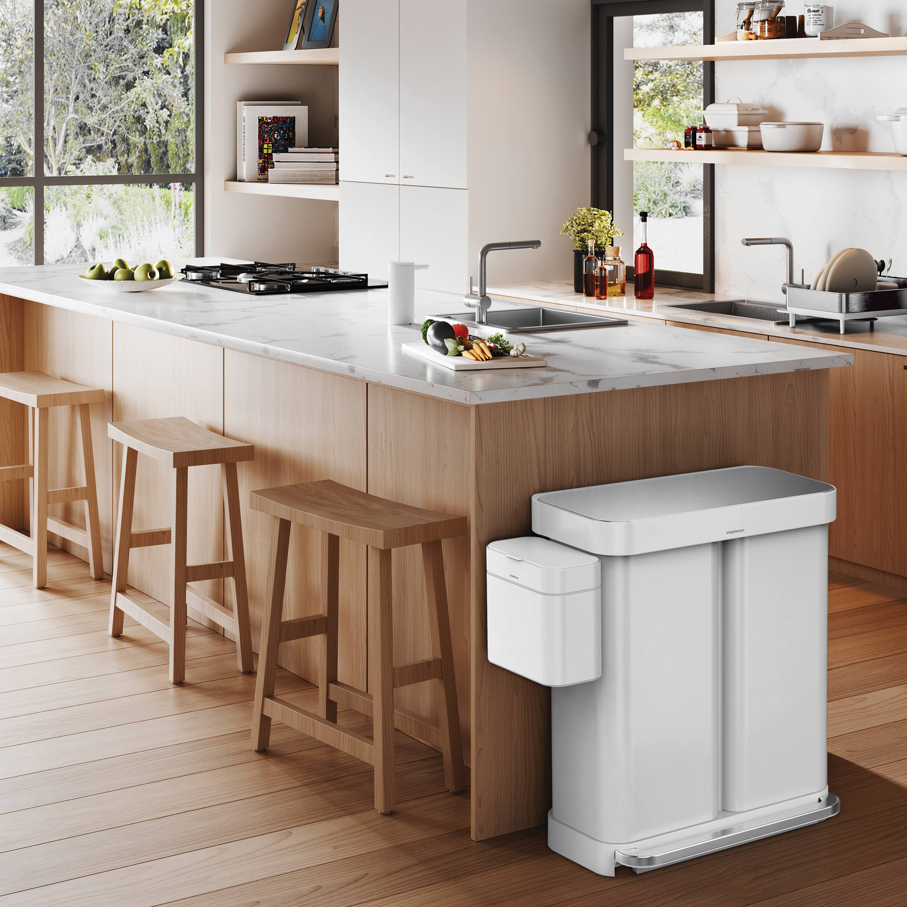 Alt View 5. simplehuman - 58L recycler rectangular step can, white steel - White.