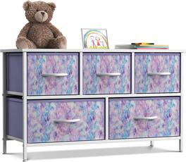 Sorbus - Dresser with 5 Drawers - Storage Chest Organizer Unit with Steel Frame, Wood Top, Easy Pull Fabric Bins Bedroom - Purple Tie-Dye