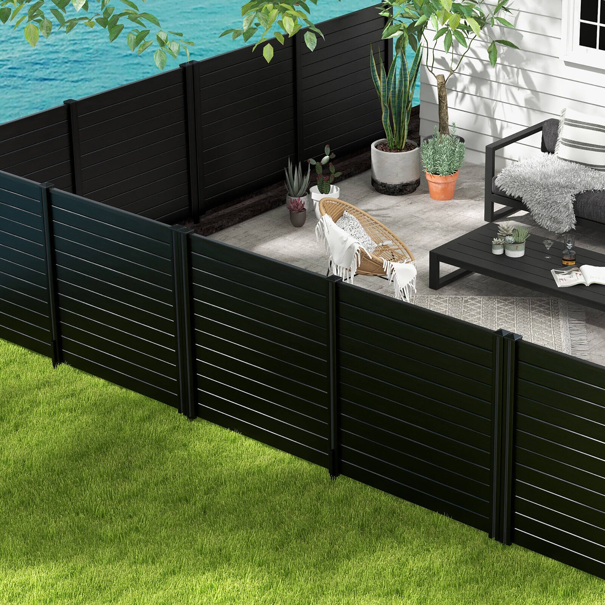 Alt View 3. Gymax - Gymax 2 PCS Outdoor PVC Privacy Panels 2-Pack Picket Fence W/ 3 Cuspidal Foot Stakes - Black.