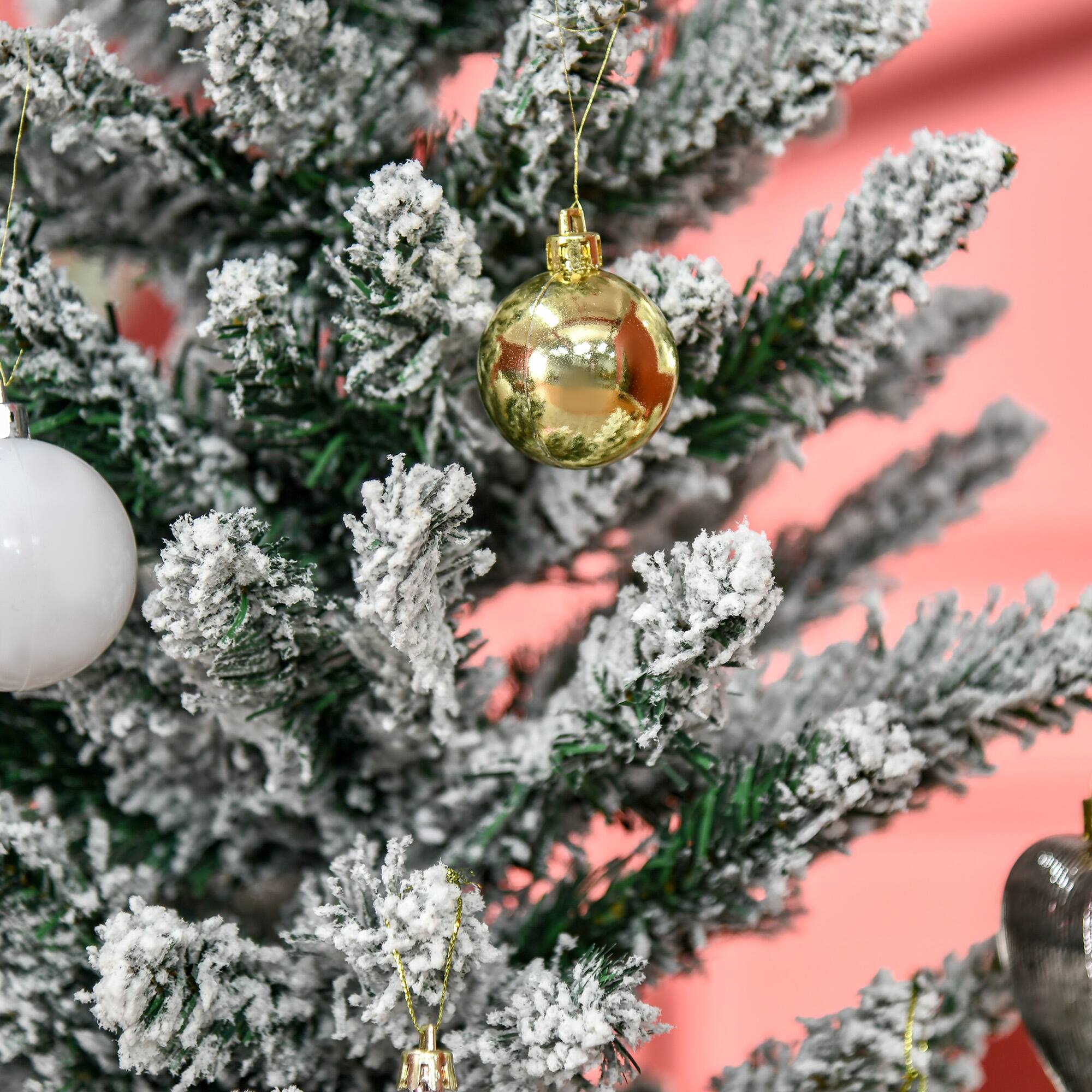 Alt View 5. Homcom - 5' Snow Flocked Artificial Pencil Christmas Tree, Slim Xmas Tree with Realistic Branches and Plastic Base Stand - Green.