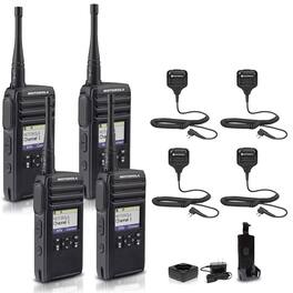 Motorola Solutions - Motorola DTR700 900 MHz Digital 2-Way Radio (50 Channels) + 4 x HKLN4606 Remote Speaker Mic (4-Pack) - Black