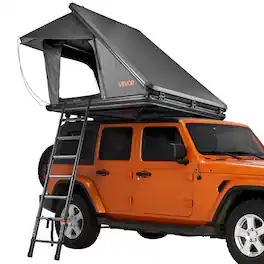 VEVOR - Rooftop Tent Hard Shell, 2-3 Person Aluminum Roof Top Tent Hardshell with Tri-Color LED Light, Thick Mattress & 1 Window - Black