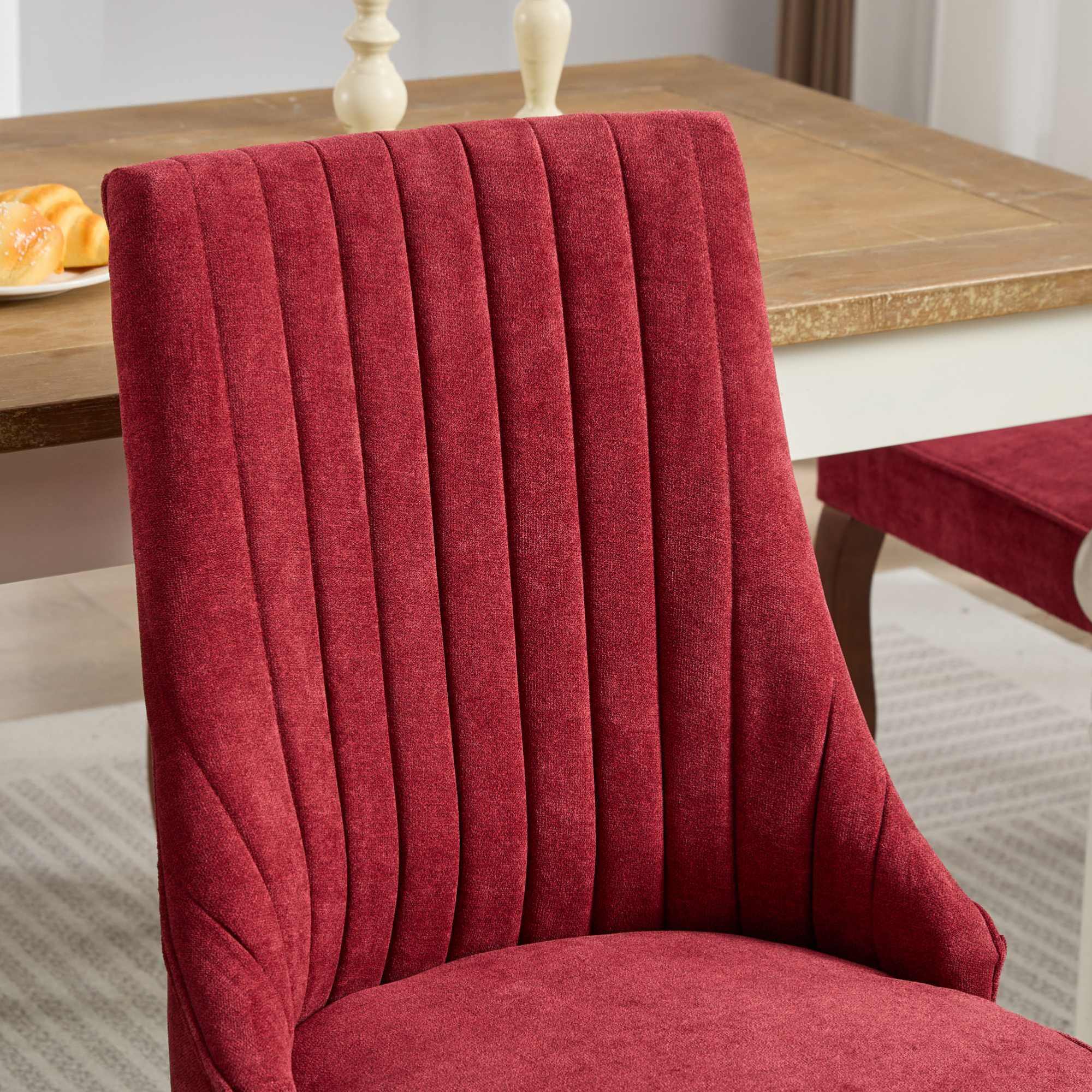 Alt View 6. GOODSILO - Elegant Upholstered Dining Chairs Set with High Backrest and Solid Wood Legs for Comfortable Seating - Wine Red.