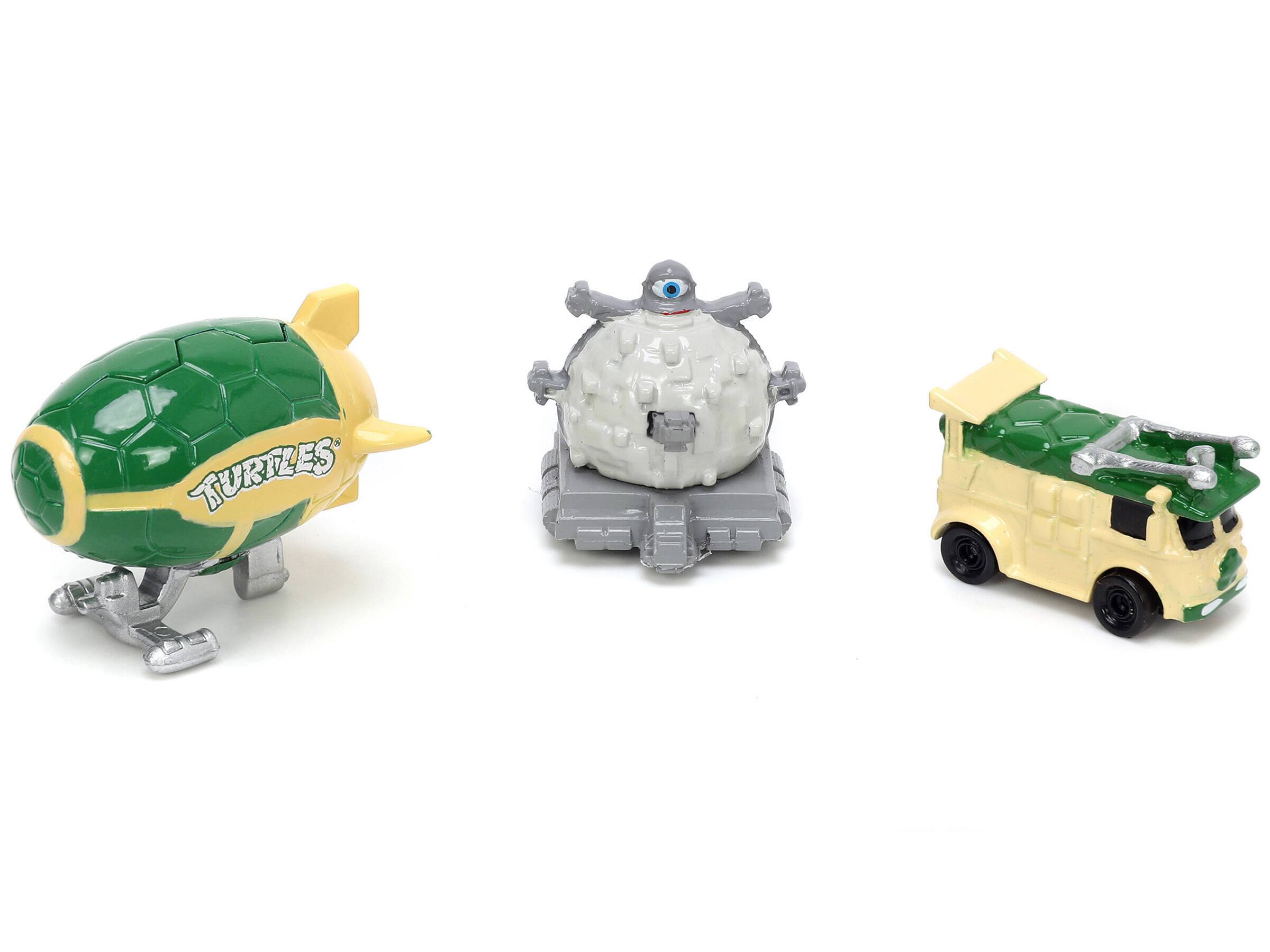 Angle. Jada - "Teenage Mutant Ninja Turtles" 3 piece Set "Nickelodeon" "Nano Hollywood Rides" Series Diecast Model Cars by Jada - Multicolor.