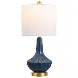 Jonathan Y - Parker 21.5" Contemporary Traditional Ceramic/Metal Gourd LED Table Lamp, Brass/ - Blue
