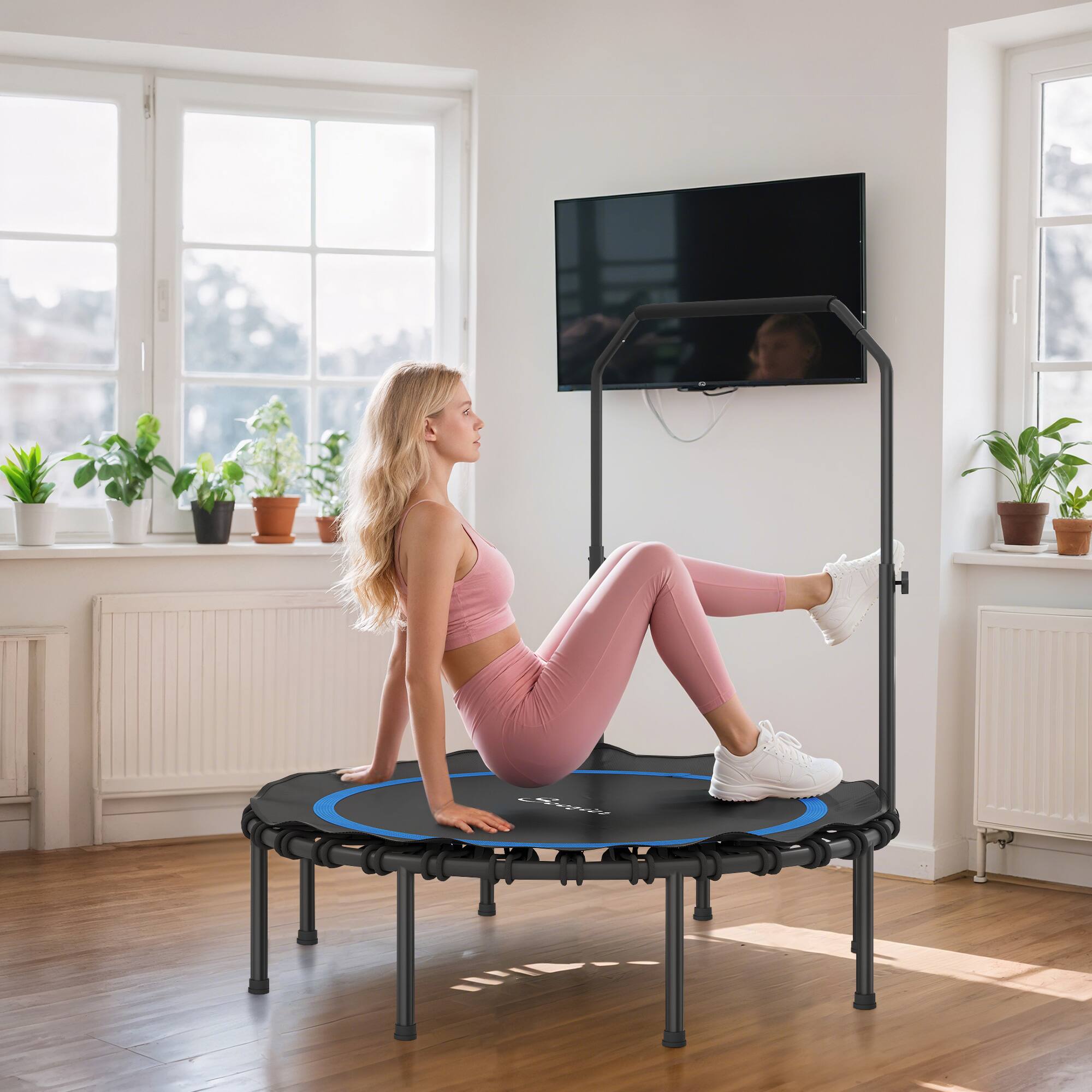 Alt View 8. Soozier - 48" Rebounder Trampoline for Adults, Foldable Mini Trampoline with Adjustable Handle Bar - Blue.