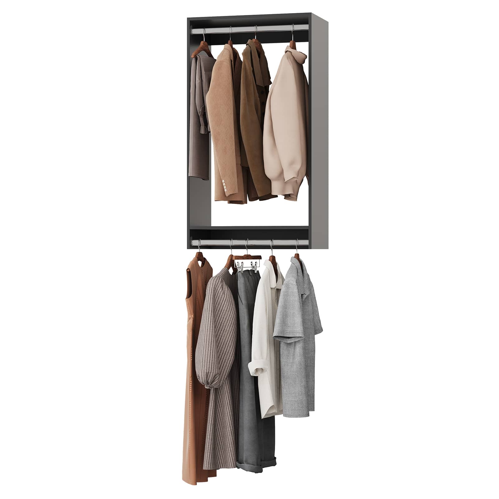 Roomtec - 19.5 in Black Double Hanging Closet Unit-Customizable Wall Mounted Modular Closet System for Bedroom Closet - Black