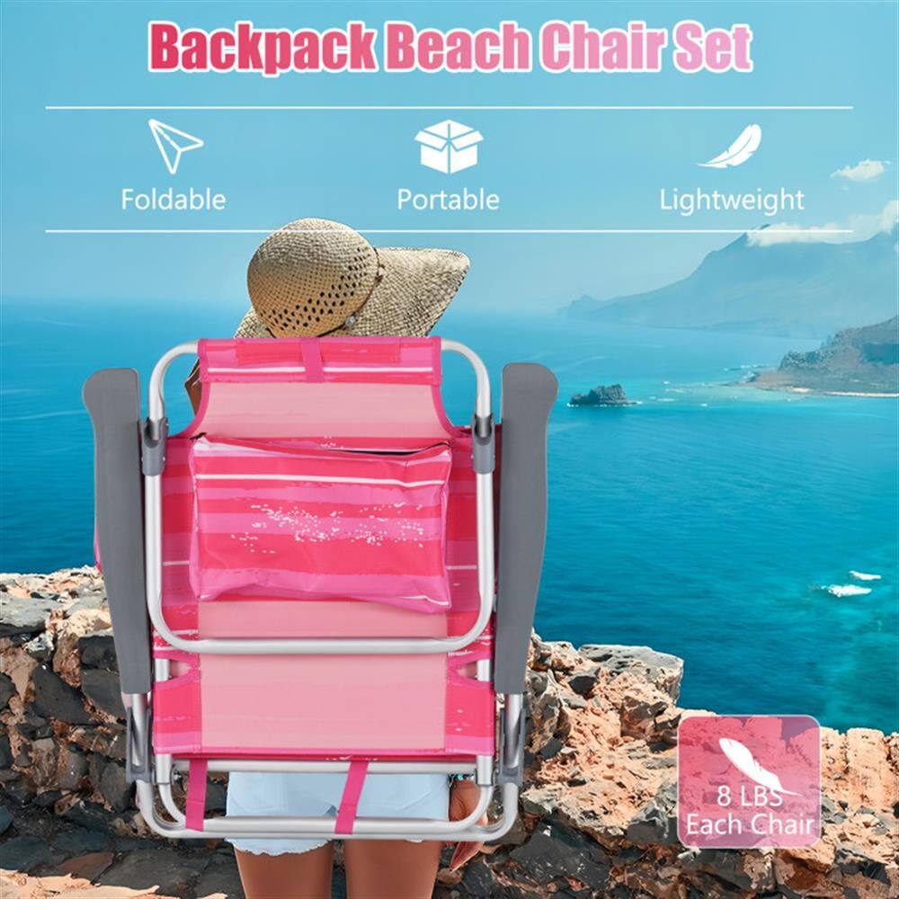 Backpack Beach Chair Set Foldable Portable Lightweight 8 LBS Each Chair