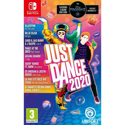 NINTENDO SWITCH
JUST DANCE 2020
FEATURING A BRAND NEW SONG FROM DISNEY FROZEN II
AVAILABLE NOVEMBER 22**
BLACKPINK - Kill This Love
BILLIE EILISH - bad guy
CARDI B, BAD BUNNY & J BALVIN - Like It
PANIC! AT THE DISCO - High Hopes
ARIANA GRANDE - 7 rings
DADDY YANKEE FT. SNOW - Con Calma
ED SHEERAN & JUSTIN BIEBER - I Don't Care
LIL NAS X FT. BILLY RAY CYRUS - Old Town Road (Remix)
DJ SNAKE FT. SELENA GOMEZ, OZUNA, CARDI B - Taki Taki
www.pegi.info
UBISOFT - E10+ (Everyone 10+)