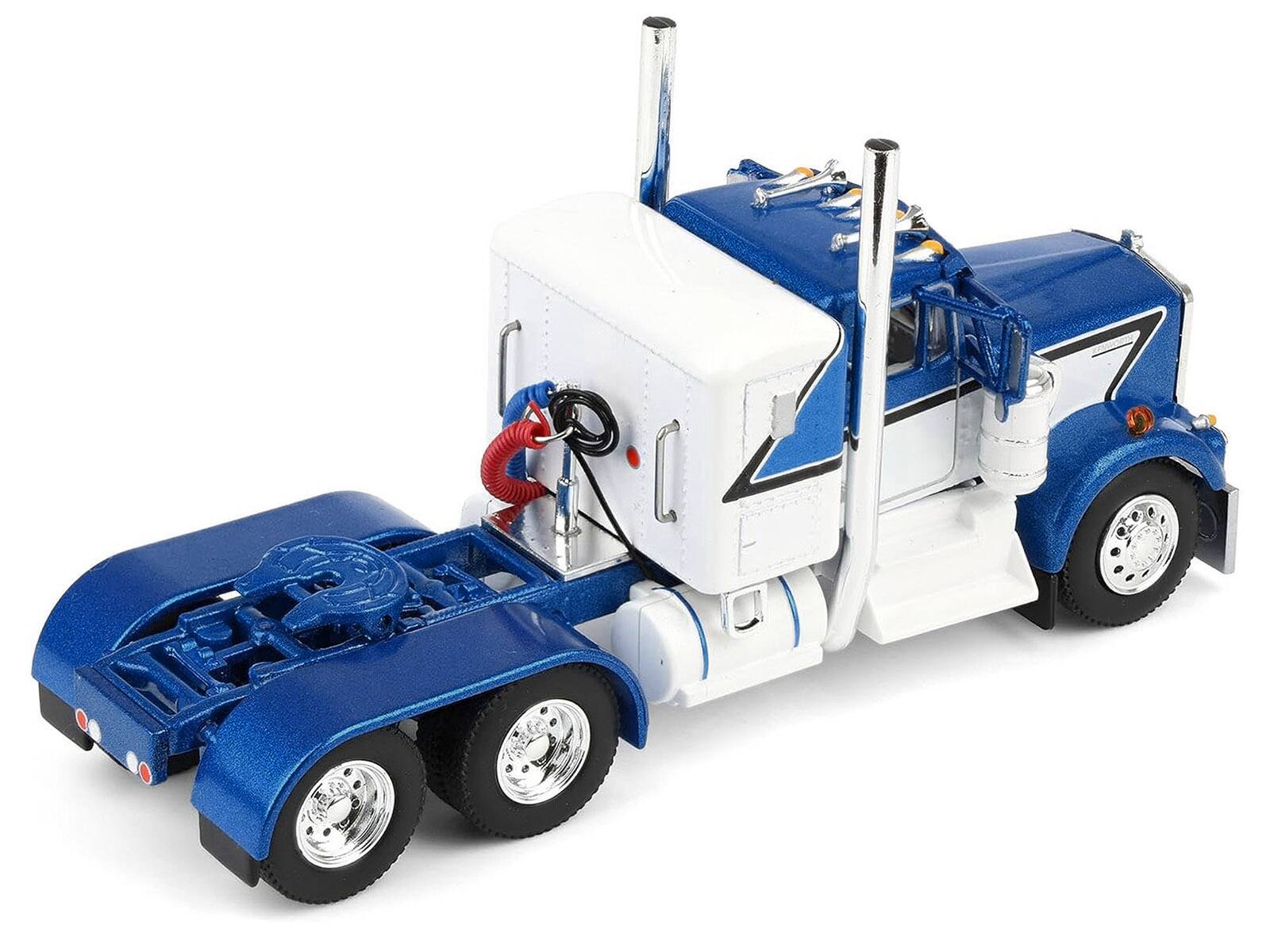 Alt View 5. First Gear - Kenworth W900A with 36" Sleeper and 45' Wilson Livestock Trailer Blue & White with Trailer 1/64 Model by DCP/First Gear.