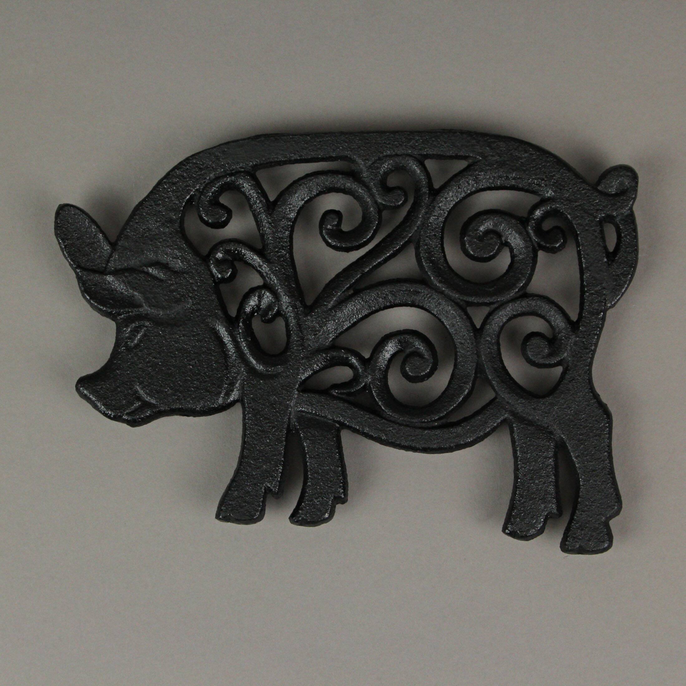 Alt View 7. Zeckos - Set of 3 Black Cast Iron Farm Animal Kitchen Trivets Decorative Wall Hanging Art - Black.