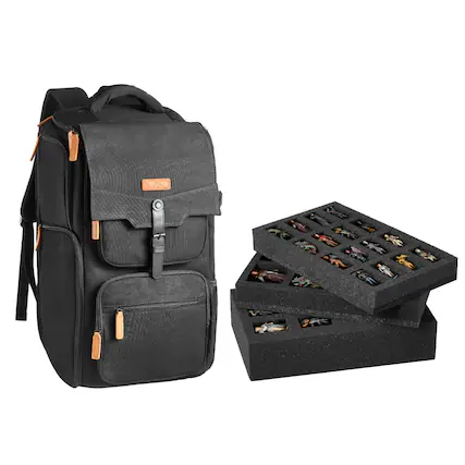 Front. VEVOR - Miniature Storage Carrying Figure Bag, Fits 58 Infantry Minis, Miniature Transport Bag with Adjustable Shoulder Strap - Black.