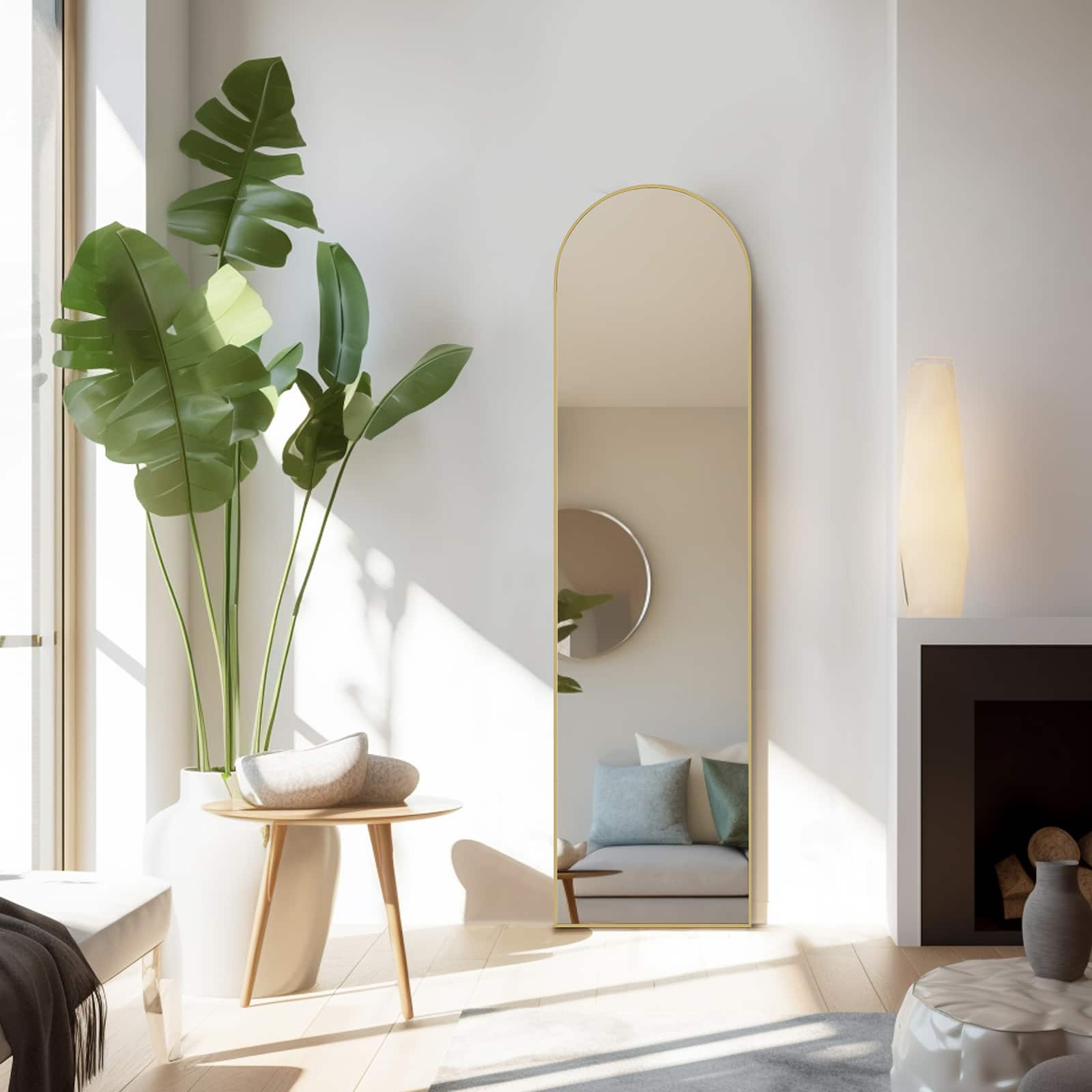 DOMETOUR - 16"×59"Arched Full Length Mirror Full Body Mirror Floor Mirror Standing Hanging or Leaning Wall - Gold