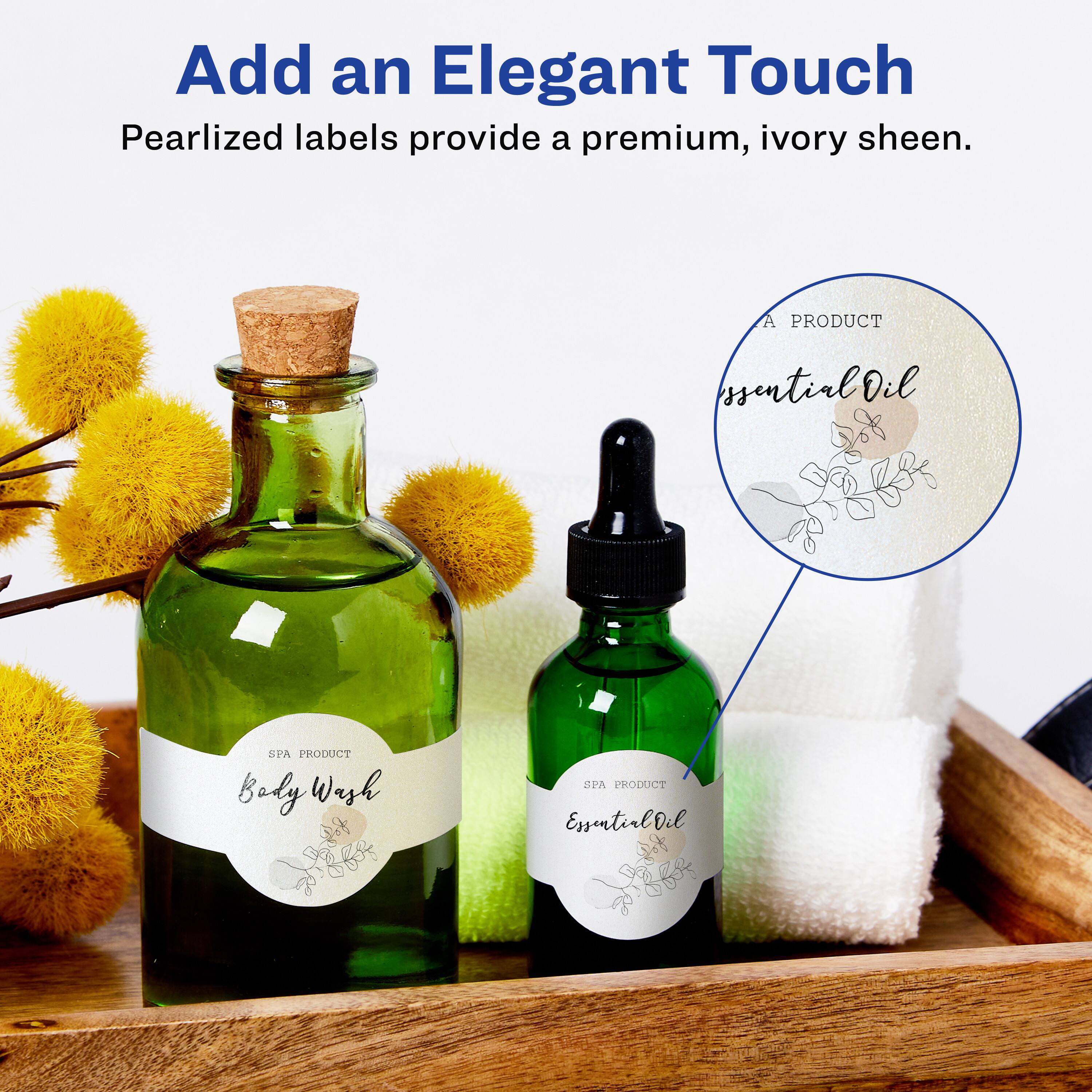 Add an Elegant Touch  
Pearlized labels provide a premium, ivory sheen.

SPA PRODUCT  
Baby Wash

SPA PRODUCT  
Essential Oil