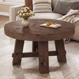 Tribesigns - 31.5 Inch Round Solid Wood Coffee Table, Walnut Center Table - Walnut Brown
